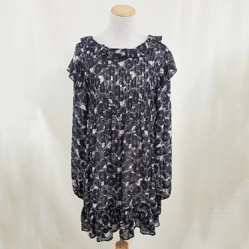 Free People These Dreams black floral mini dress long sleeve Women's Size XS